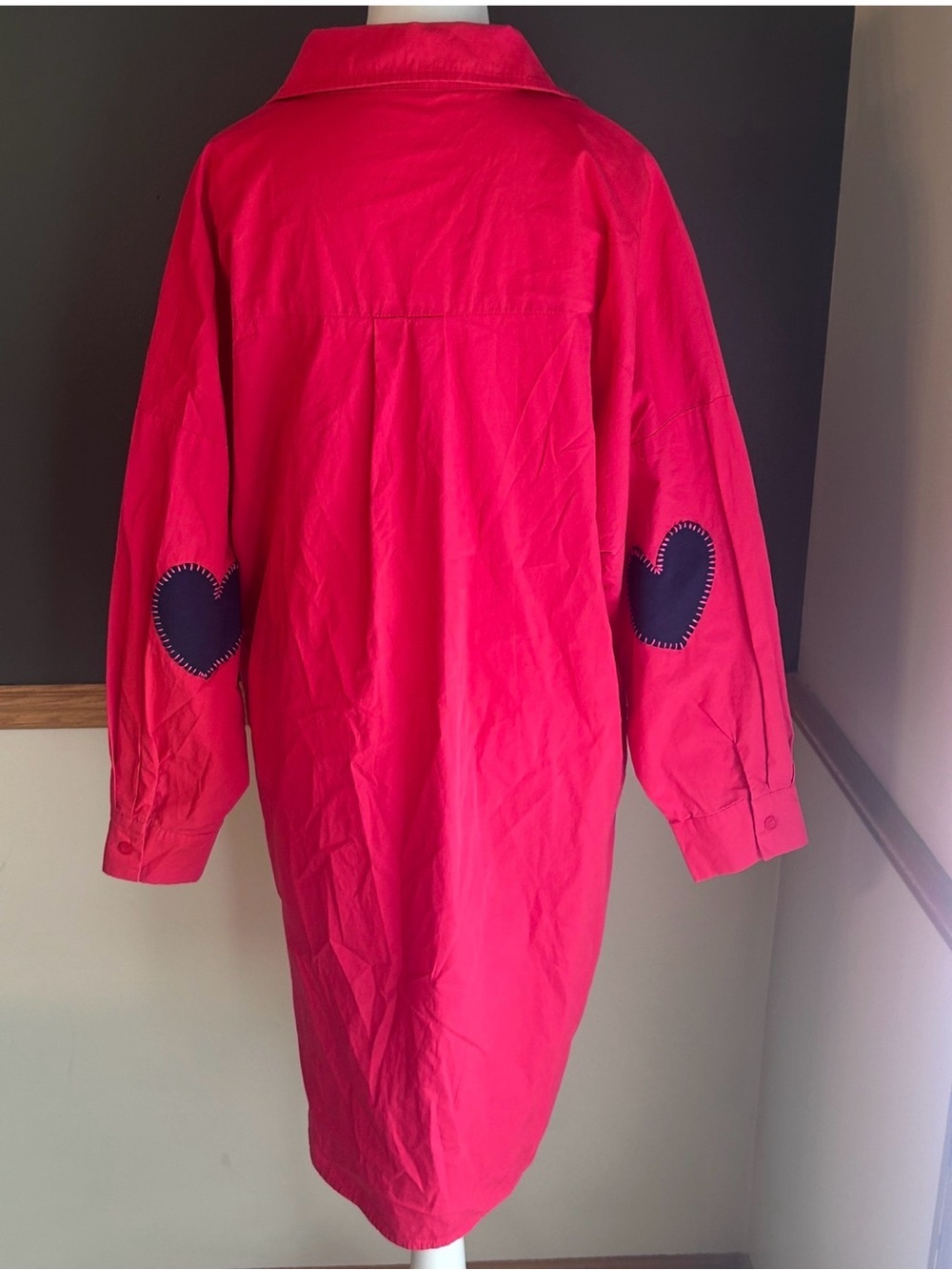 Caryn Lawn Preppy Dress Pink Contrast Heart Elbow Patches Size Large